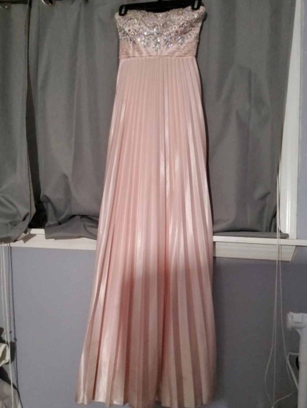 My Michelle Strapless Beaded Pleated Pink Gown